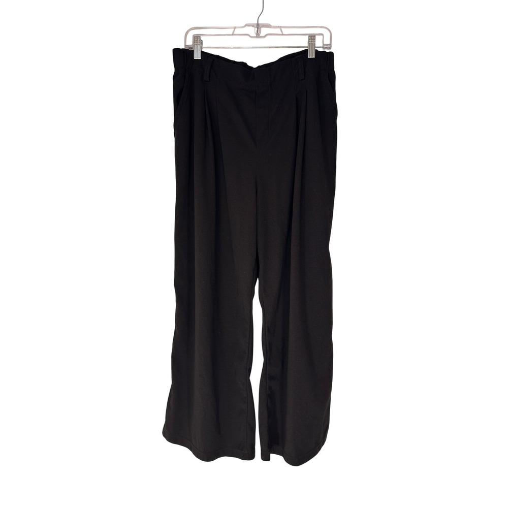 Halara Flex High Waisted Pocket Wide Leg Waffle Work Pants Black Pull On XL